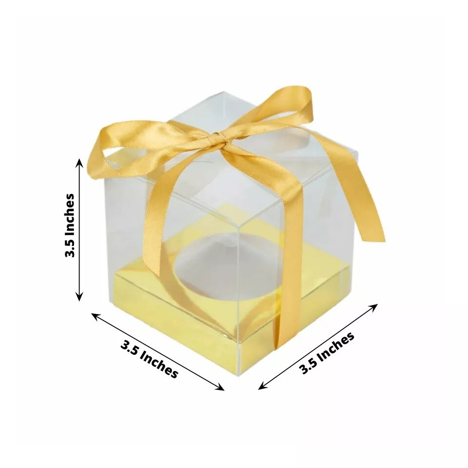 CLEAR GOLD 12 Square 3.5&#x22; Mini Cupcake BOXES Favor Holders