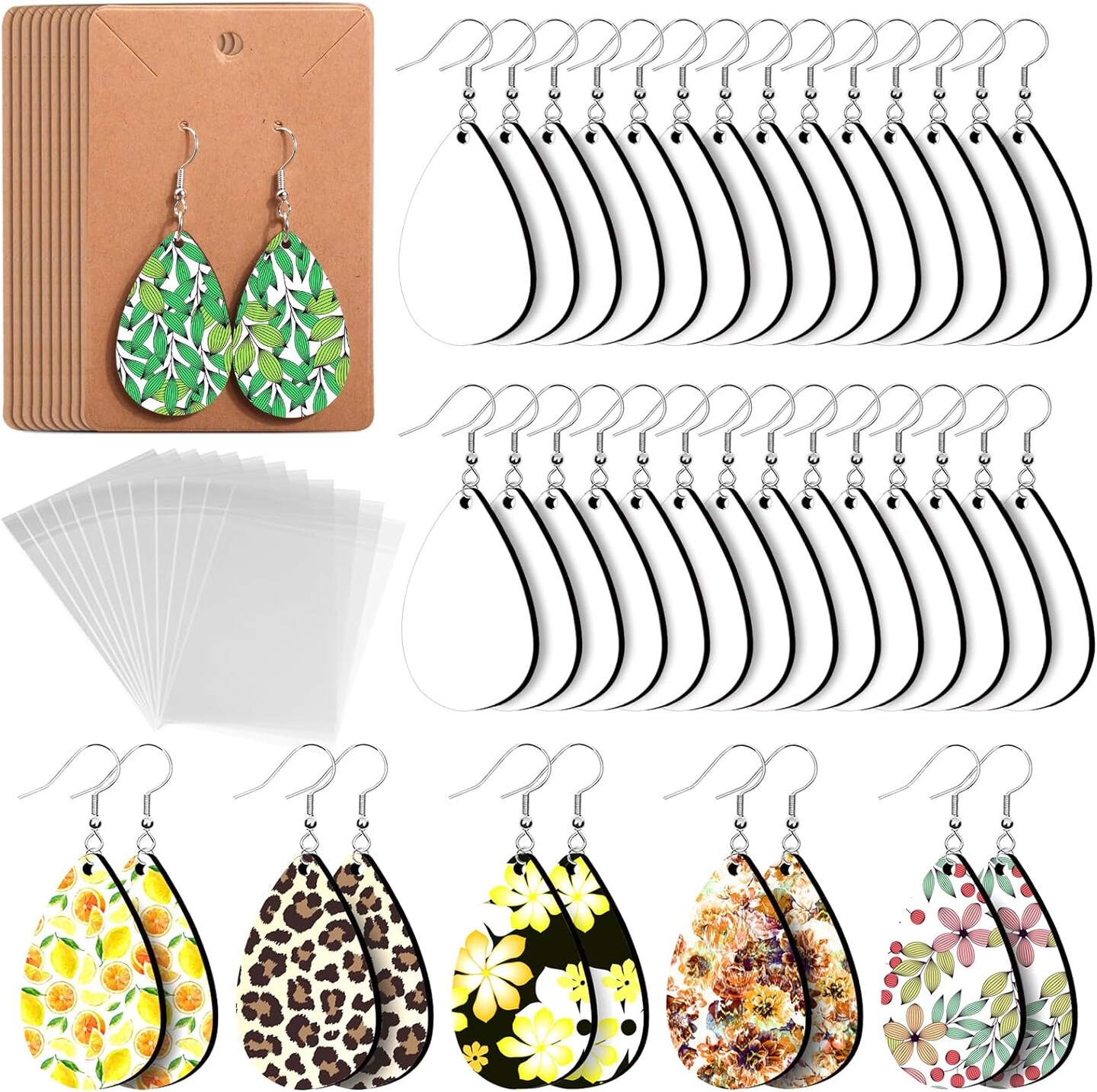 50pcs Sublimation Blanks Products - Sublimation Earring Blanks with Earring Hooks and Jump Rings for Halloween Christmas Women Girls DIY Earring Project Sublimation Accessories