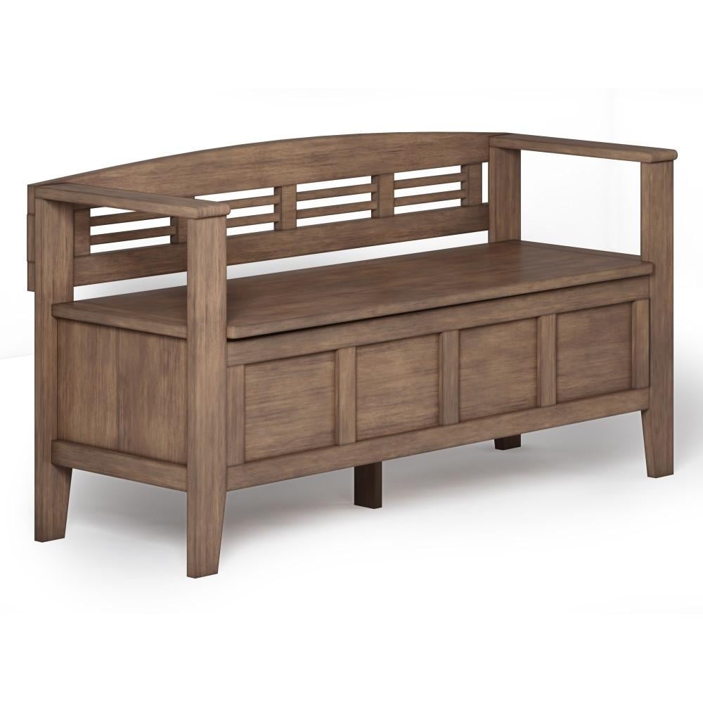 Simpli Home Adams Solid Wood Entryway Storage Bench Safety Hinge Multifunctional