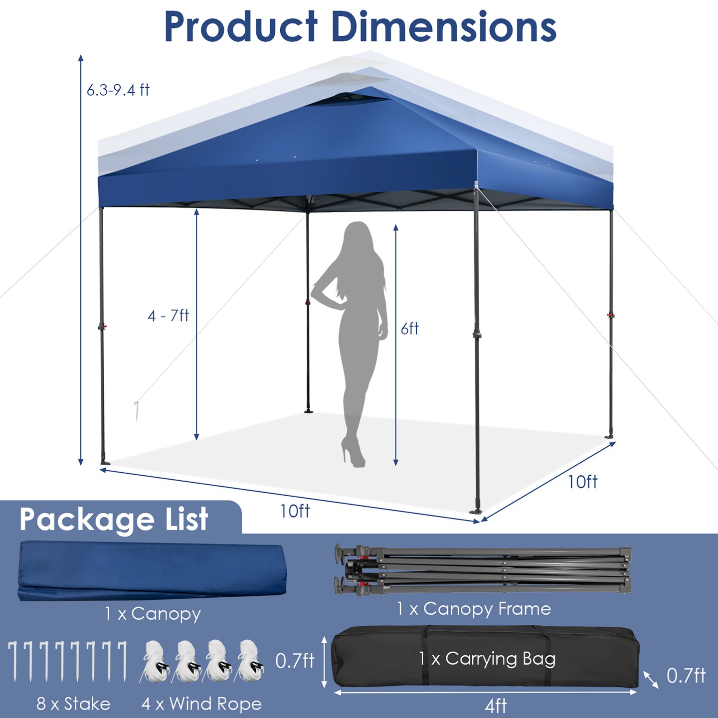 Costway Patio 10x10ft Outdoor Instant Pop-up Canopy Folding Tent Sun Shelter UV50+ Gray/Blue/White