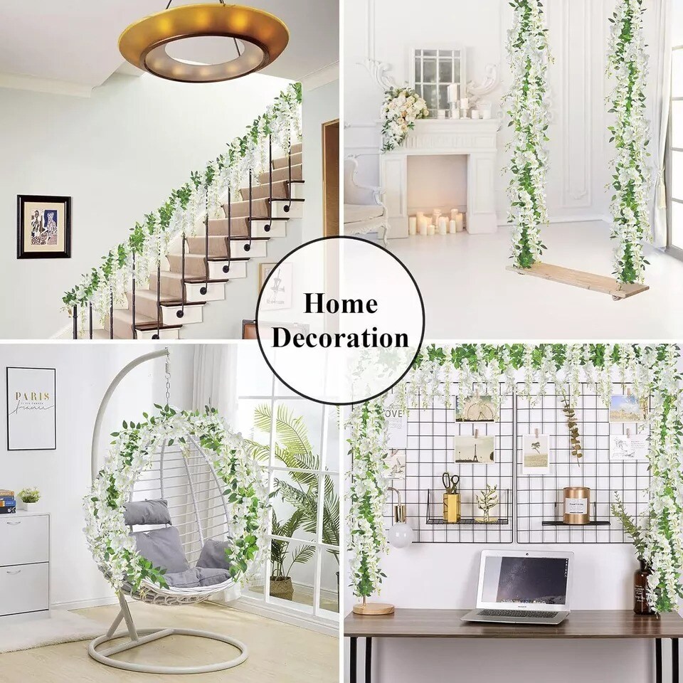 4X Artificial Fake Hanging Flowers Vine Plant Home Garden Outdoor Wedding Decor