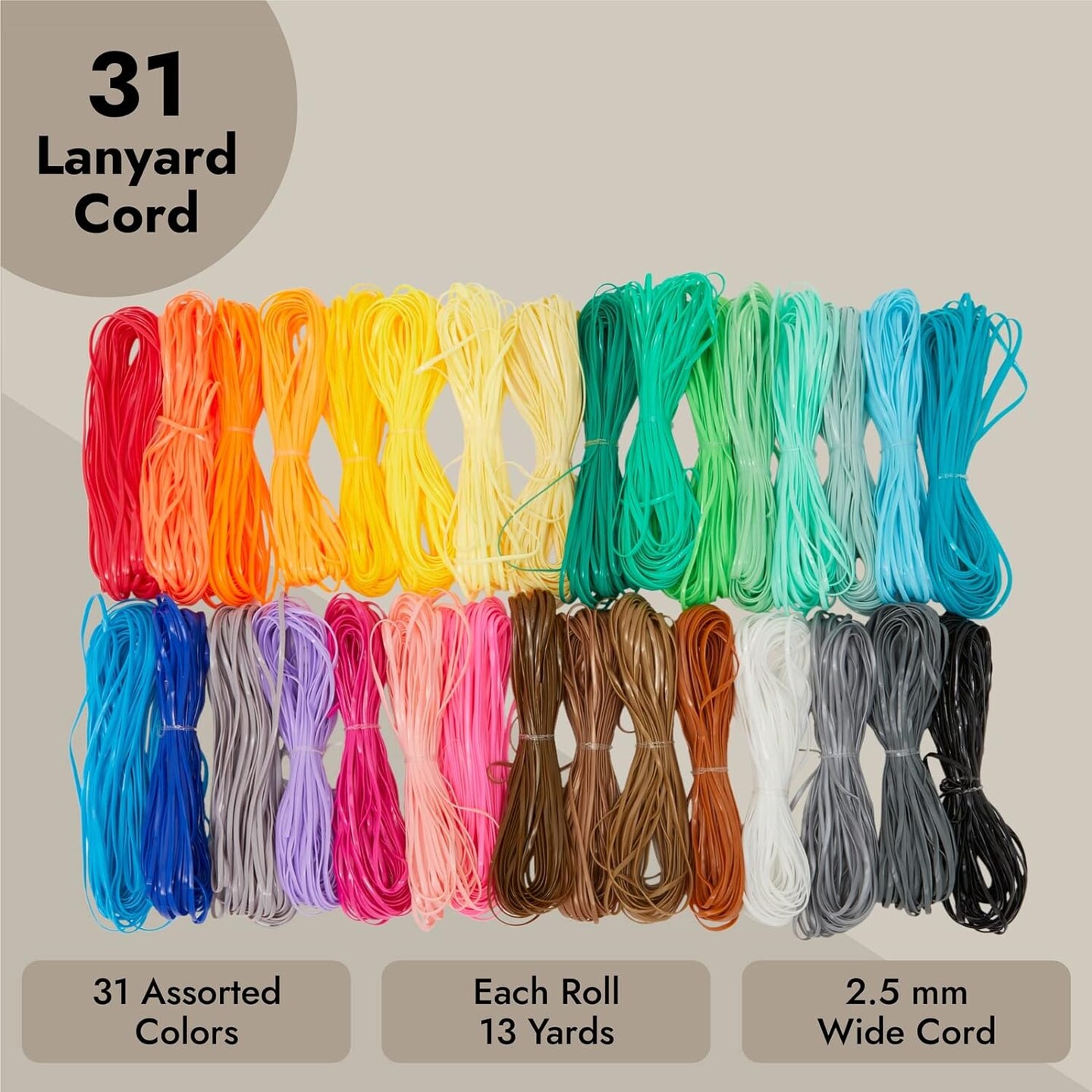 31 Color Lanyard String Kit, Gimp String for Bracelets Boondoggle Keychains, Plastic Cord with Rings and Hooks (40 Ft Each Roll)