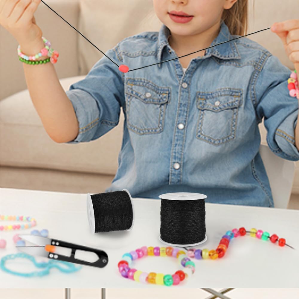 1mm x 100 Yards Black Nylon Cord Satin String for Bracelet Jewelry Making Rattail Macrame Waxed Trim Cord Necklace Bulk Beading Thread Kumihimo Chinese Knot Craft