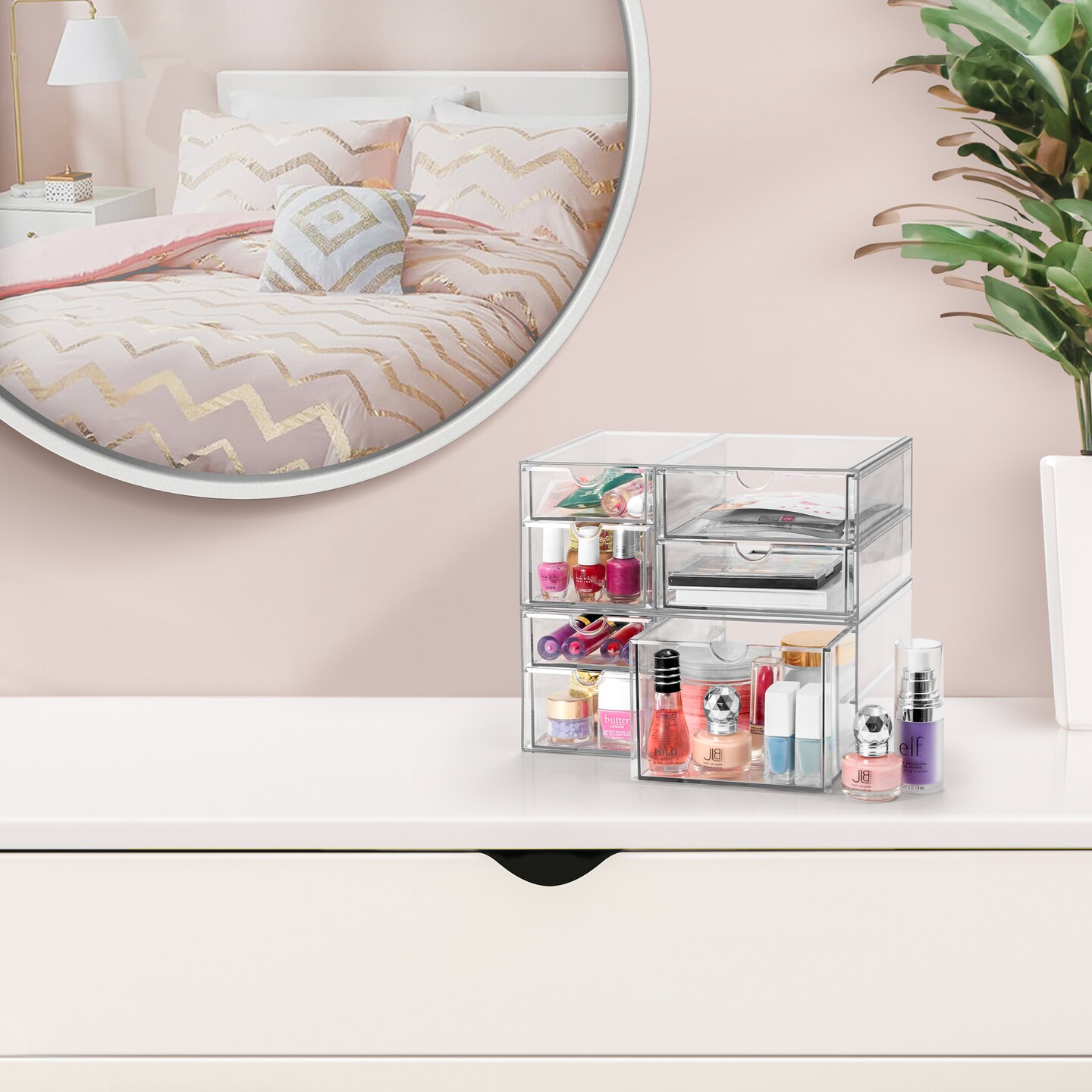 Sorbus 7 Drawers Acrylic Organizer for Makeup, Organization and Storage, Art Supplies, Jewelry, Stationary - 2 Pcs Clear Stackable Storage Drawers