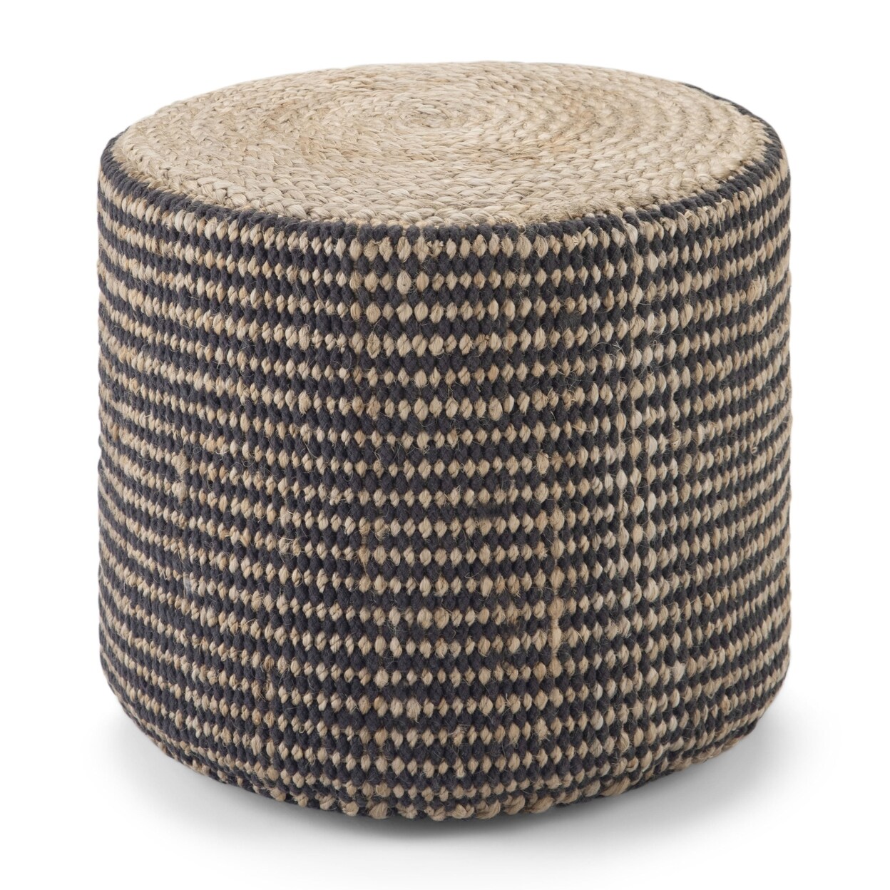 Simpli Home Larissa Round Pouf Footstool, Upholstered Hand Braided Jute,Bohemian