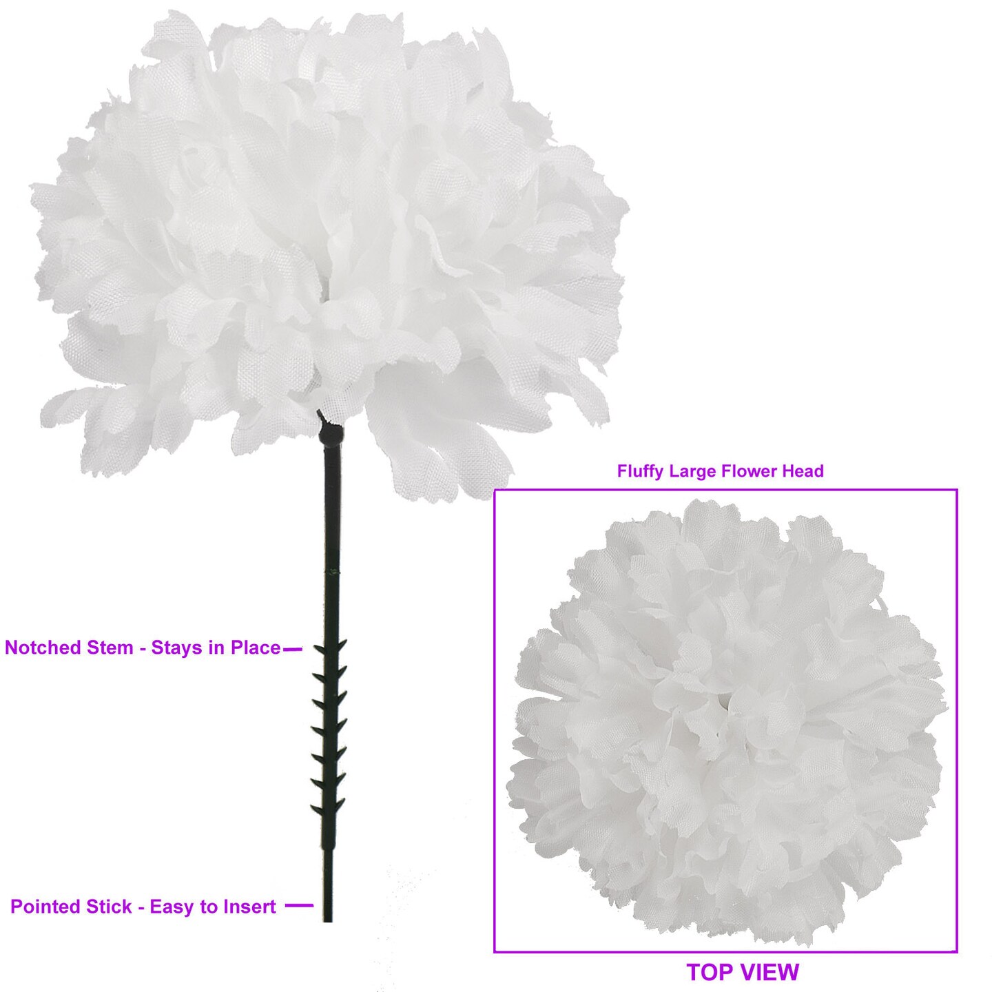 Elegant White Carnations - Ideal for DIY Weddings, Centerpieces, Home Decor; Lifelike Faux Flowers with Stems, Stunning Floral Arrangements, Floral Home by Artificial Flowers