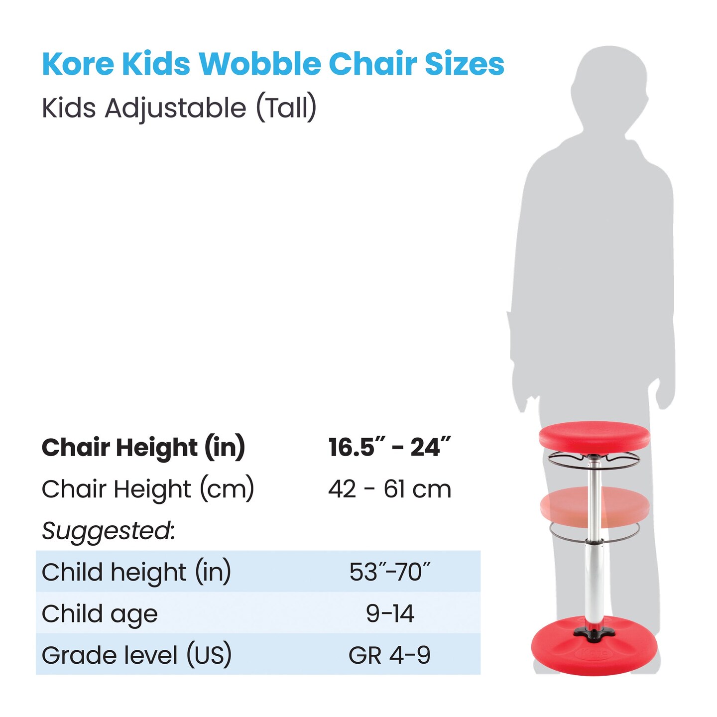 Kids Adjustable Tall Wobble Chair 16.5-24&#x22; Red