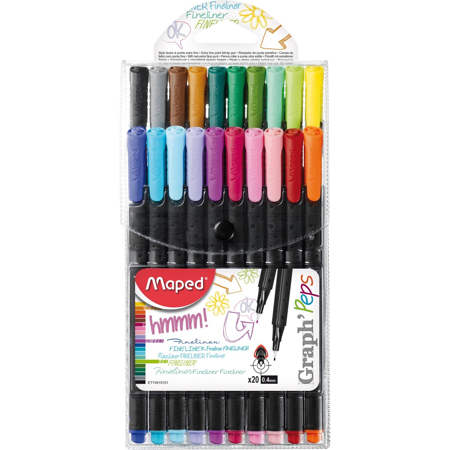 Graph&#x27;Peps 0.4mm Fine Felt Tipped Pens, Pack of 20