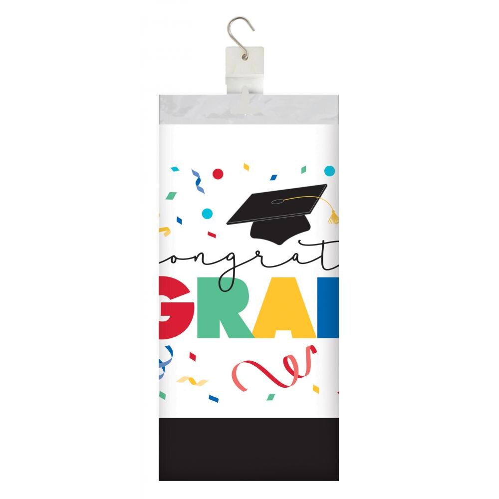 Grad Cap Toss Paper Tablecover Border Print, 54&#x22;x102&#x22;