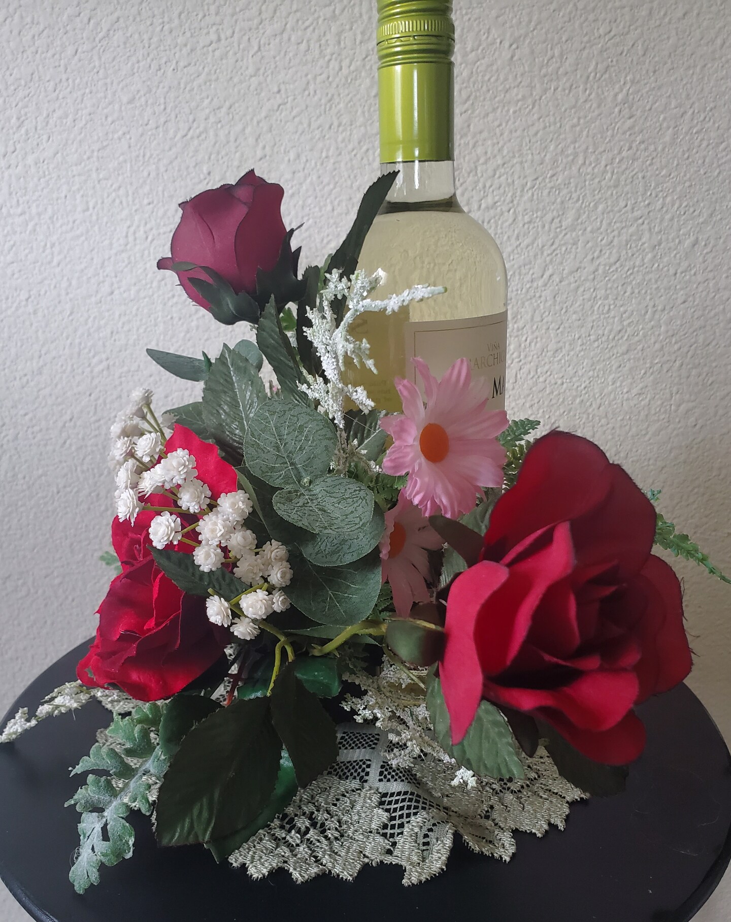 Wine Bottle Decor, Hostess Gift, Candle Decoration, Wine Bottle Floral Bouquet, Mother's Day Arrangement, Wedding good Centerpiece Ideas