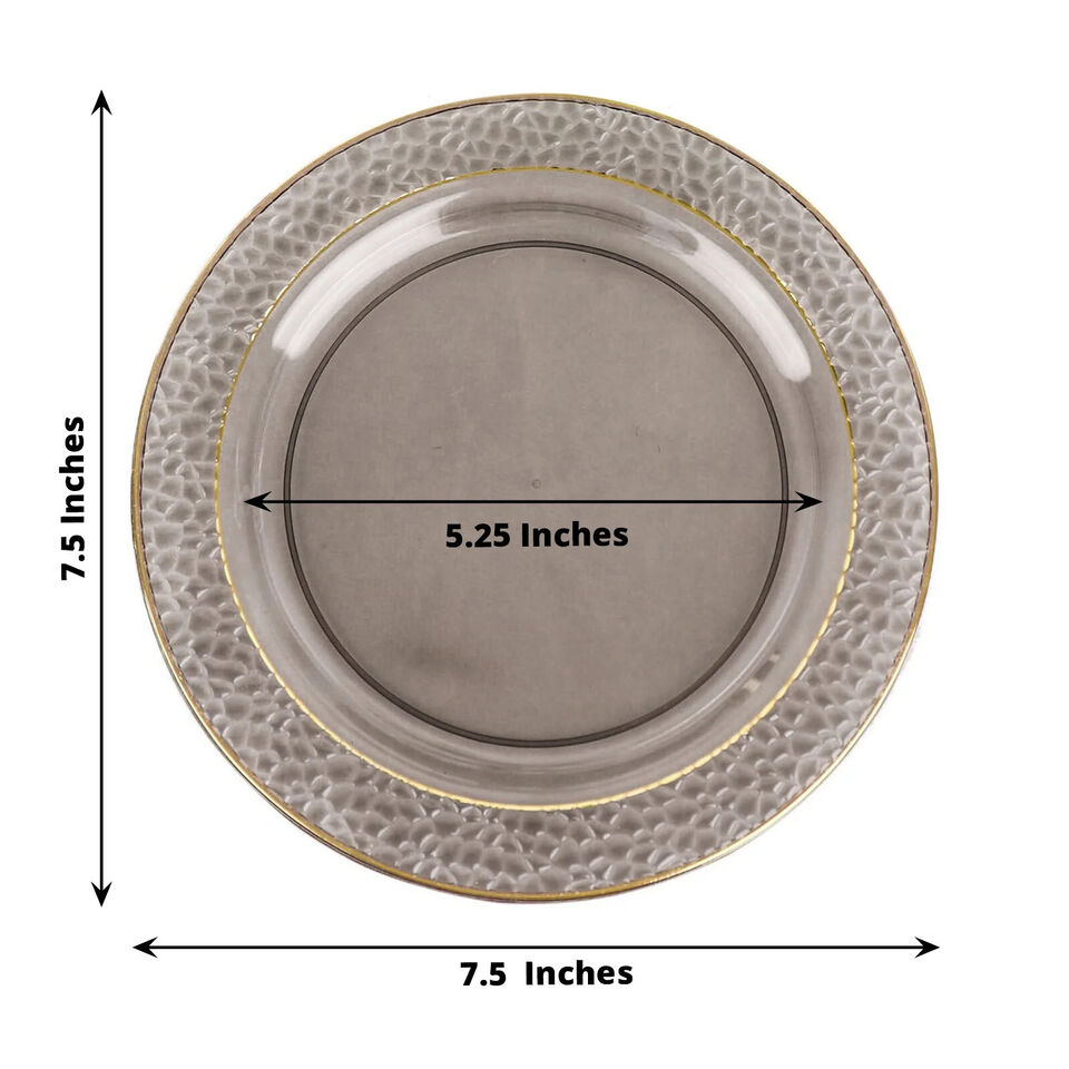 10 BLACK 7.5&#x22; Round Salad PLATES Hammered GOLD Trim