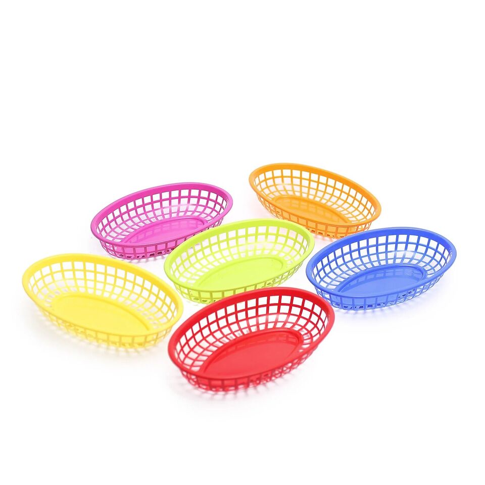 6 Assorted Oval Plastic Food BASKETS 50 Wax Paper Liners Party