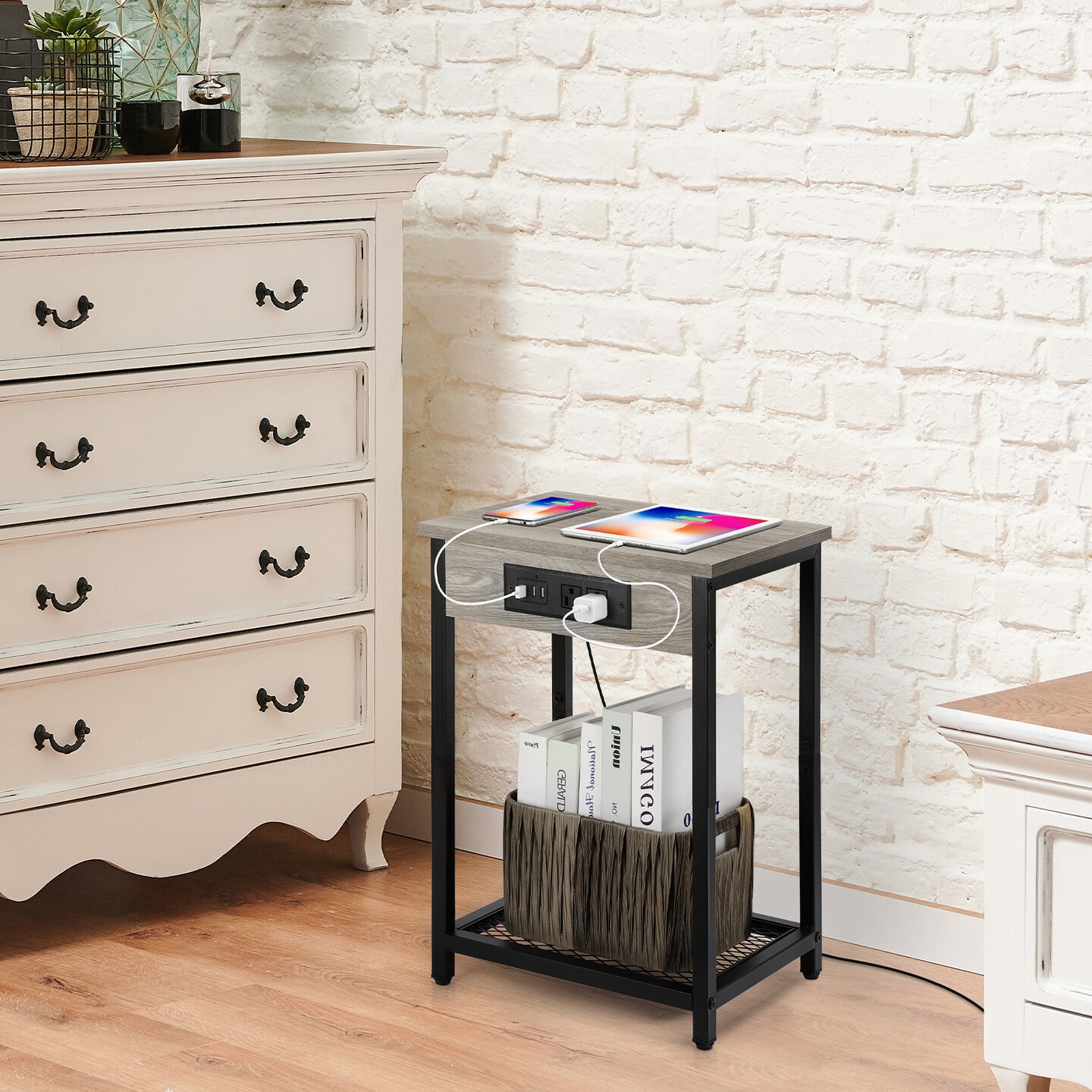 Small End Table with Charging Station