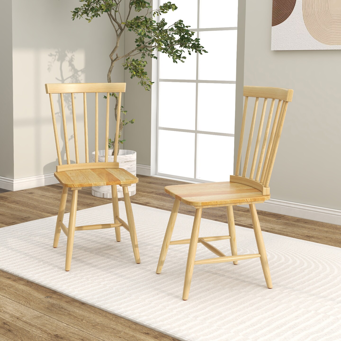 Set of 2 Windsor Dining Chairs with High Spindle Back