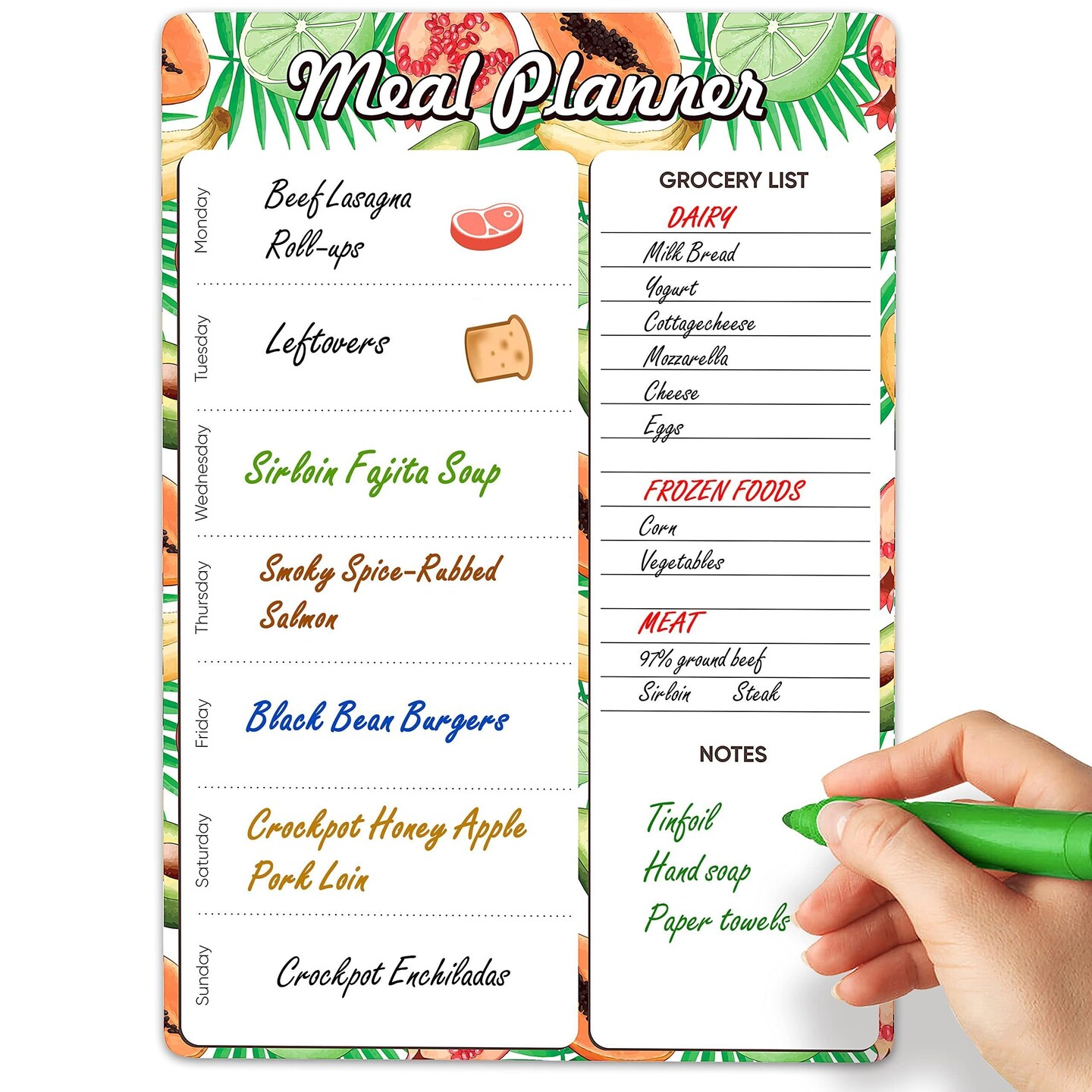 Dry Erase Magnetic Meal Planner and Grocery List for Refrigerator 8.5x12 in Magnetic Menu White Board Weekly Meal Planner Magnetic for Fridge Frige Meal Planner Magnet Dry Erase Meal Planner