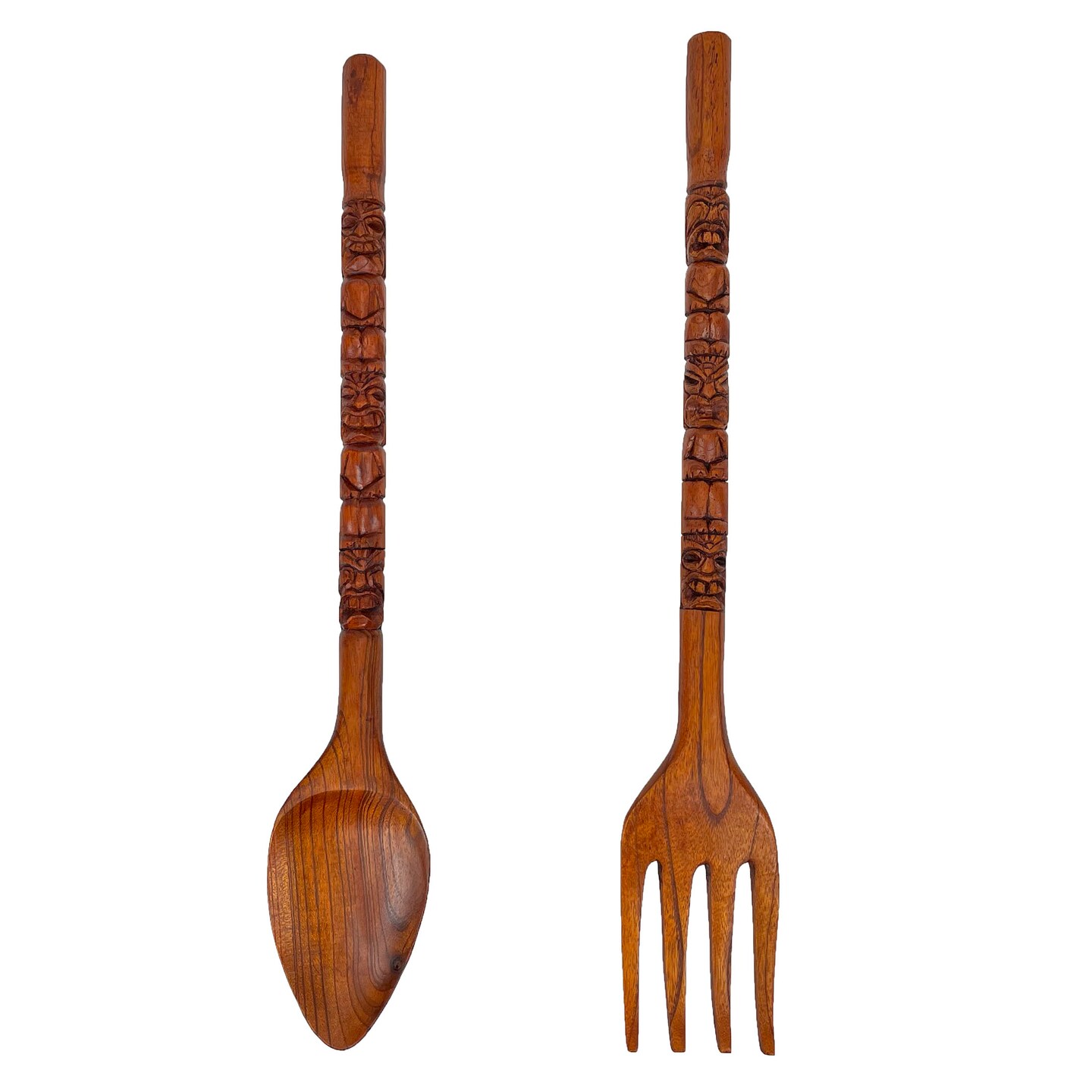 Carved Tiki Spoon &#x26; Fork Wooden Wall Decor Art Utensil Decoration Set
