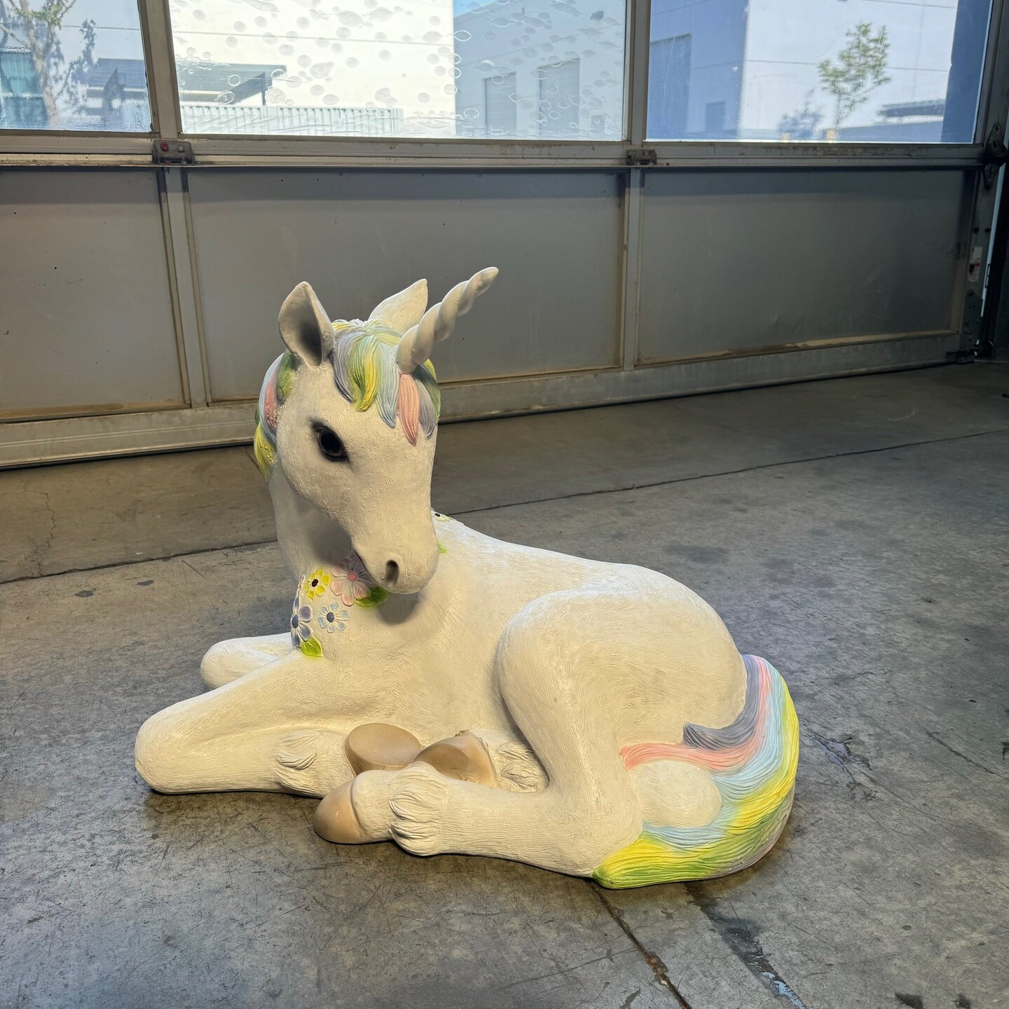 Baby Rainbow Unicorn Resting Life Size Statue