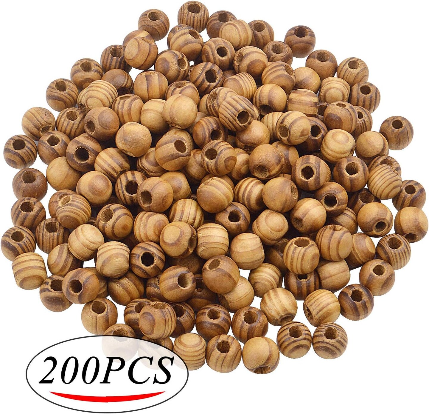 Natural Wooden Beads, 200 Pieces 12mm Diameter Round Loose Spacer Beads Large Hole (4.5mm) Wooden Craft Beads with Beautiful Grain for DIY Handmade Decorations