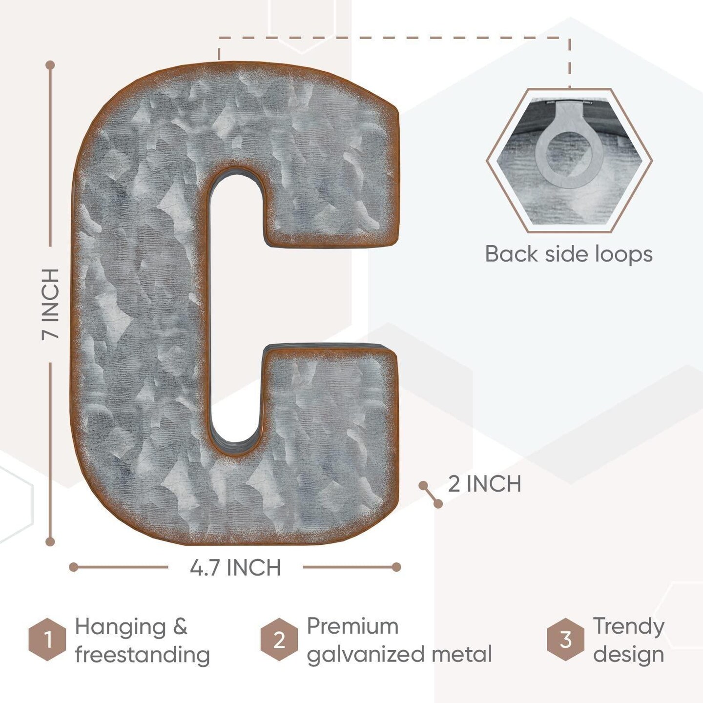 Galvanized Metal Letters for Wall Decor 3D Letter С for Hanging or Freestanding Unique Blend of Rustic Vintage Western and Industrial Styles Fits for Living Room Lobby Kitchen Bedroom Decoration