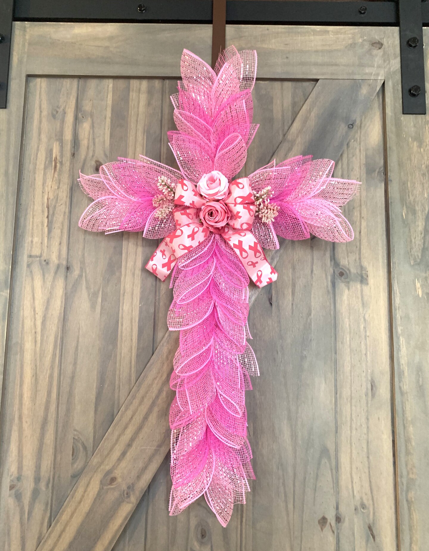 Cancer Awareness Deco Mesh Door Wreath, Pink 2024 Ribbon Wreath, Home Decor {Handmade}