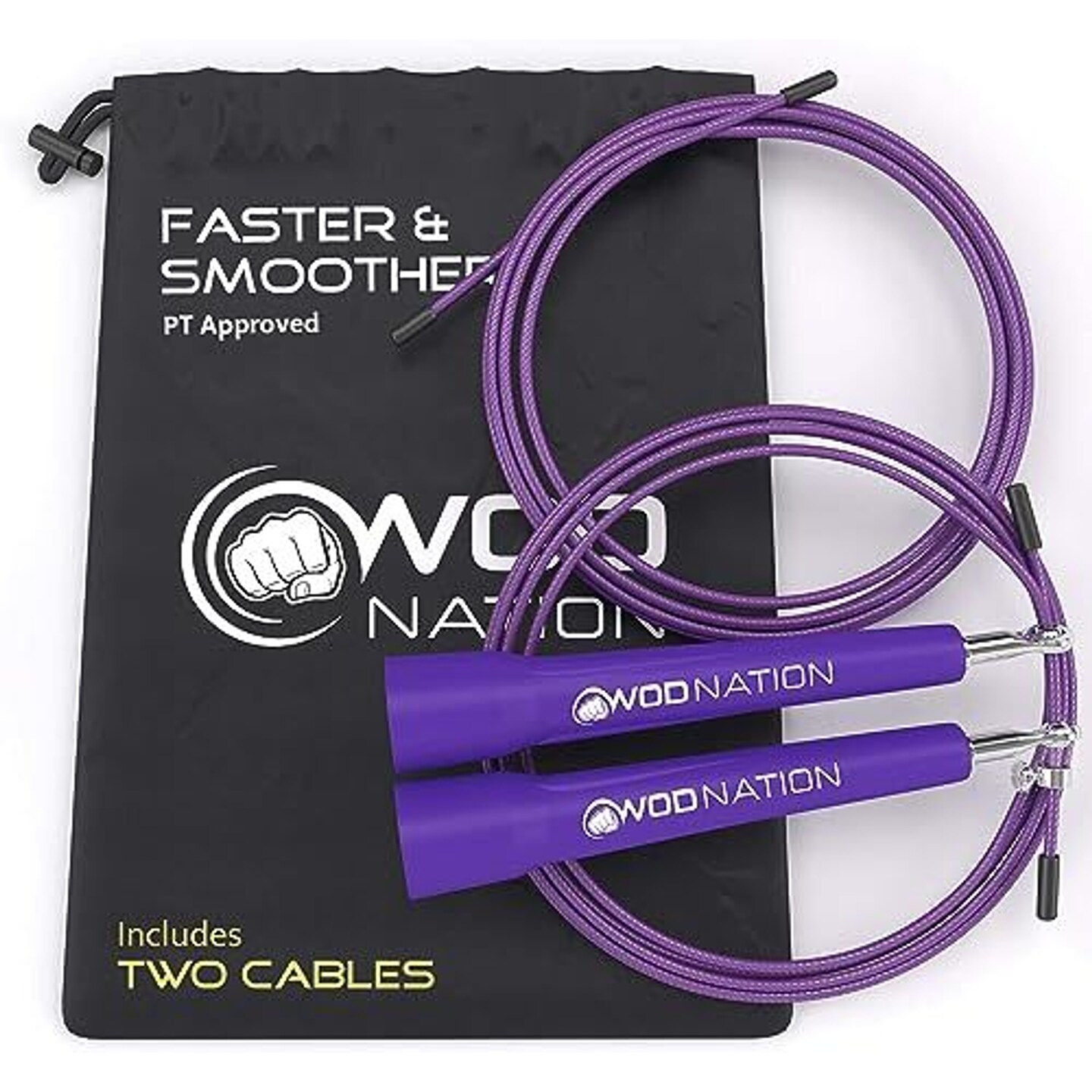 WOD Nation Adjustable Speed Jump Rope For Men, Women &#x26; Children - Blazing Fast Fitness Skipping Rope Perfect for Boxing, MMA, Endurance - Purple