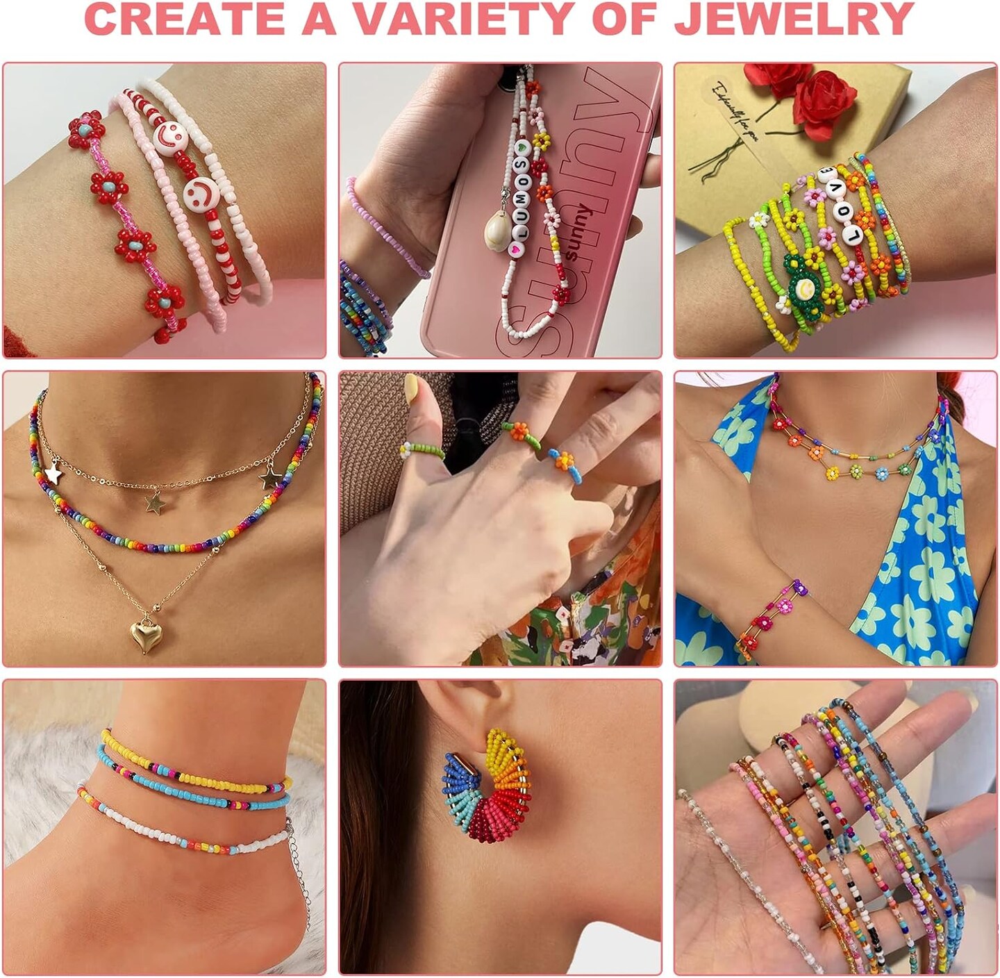 17000pcs 2mm Glass Seed Beads for Jewelry Making Kit, Small Beads Friendship Bracelets Making Kits, Tiny Waist Beads Kit with Letter Beads, DIY Art Craft Girls Gifts