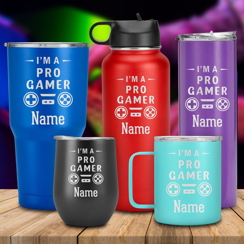 I M A Pro Gamer Custom Name Laser Engraved Tumbler Mug Double