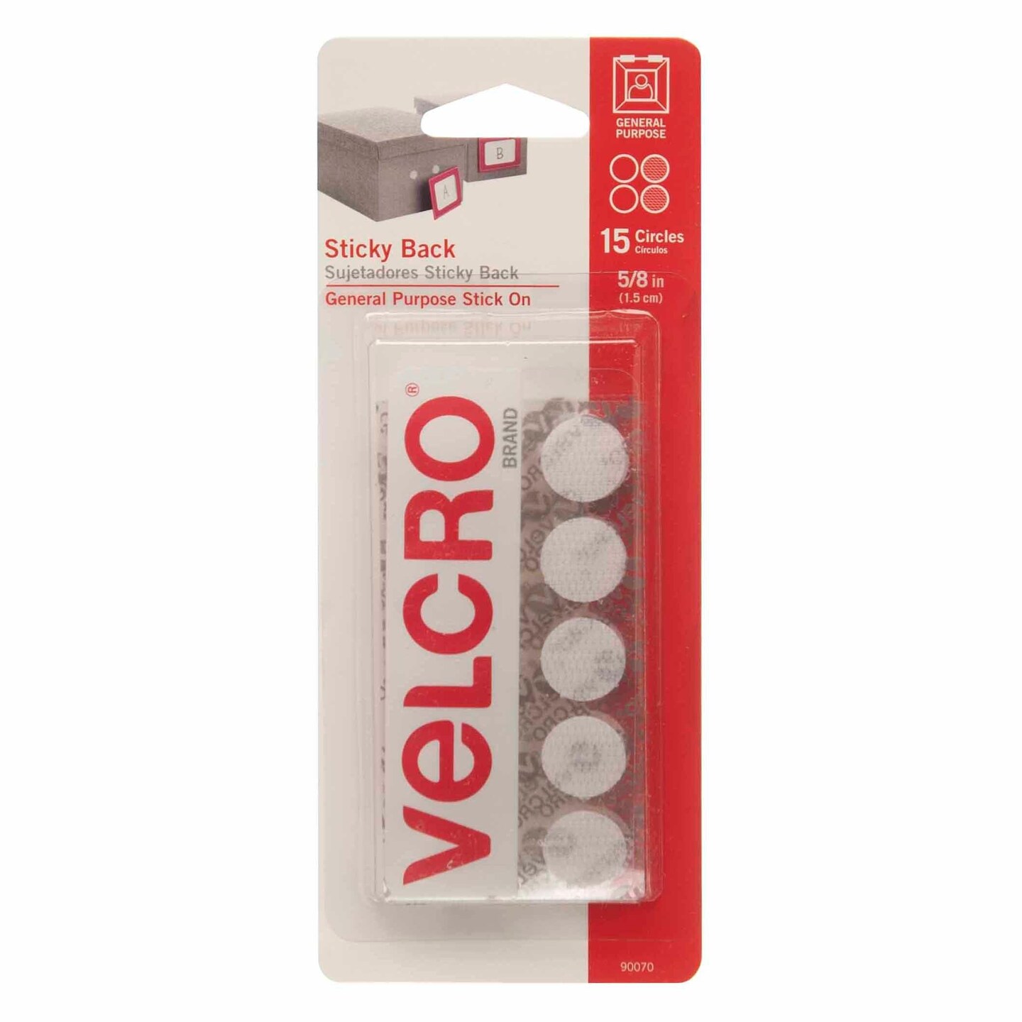 Sticky Back&#x2122; Round Fasteners, 0.63&#x22;, White, 15 Per Pack, 6 Packs