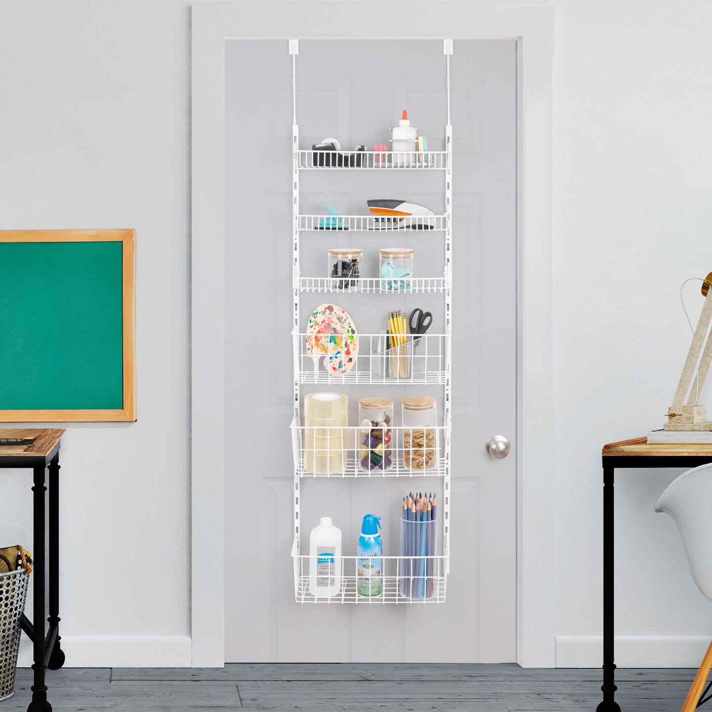 Smart Design Over The Door Pantry Organizer Rack with 6 Adjustable Shelves - White