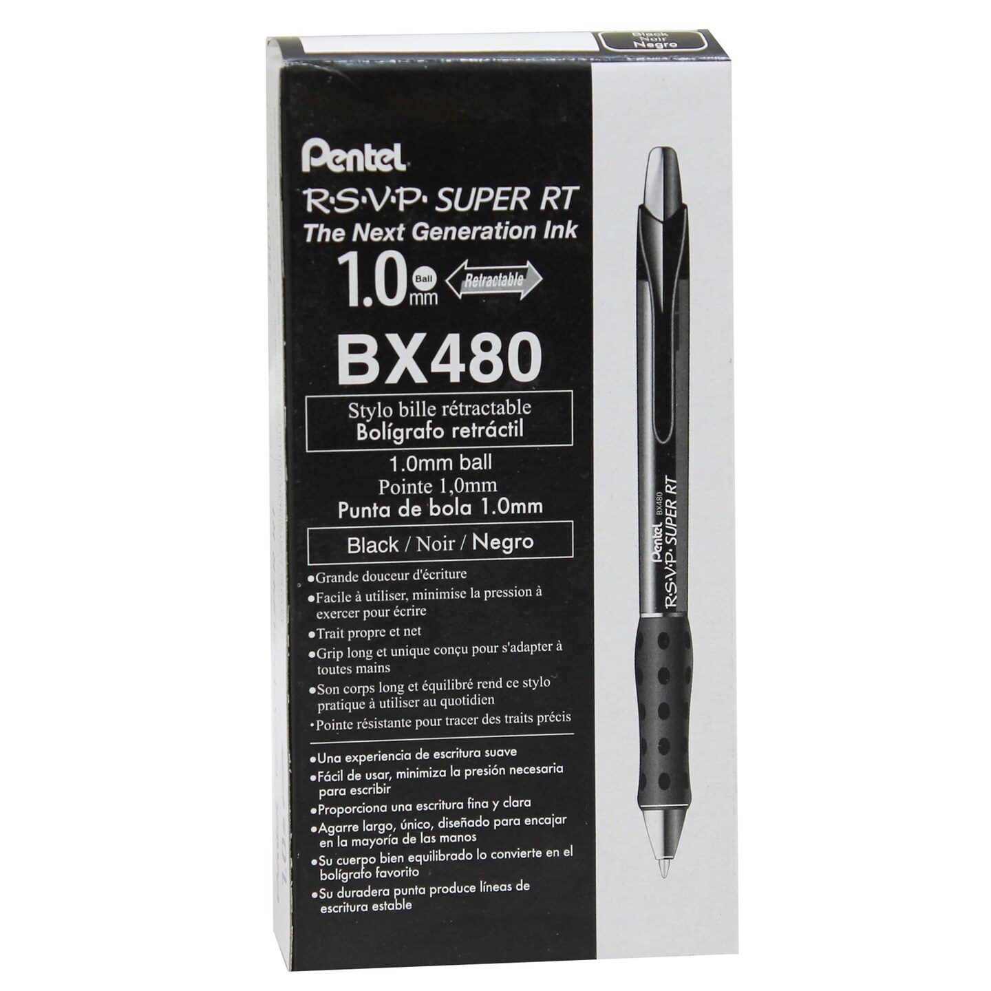 R.S.V.P.&#xAE; Super RT Retractable Ballpoint Pen, Black, Pack of 12