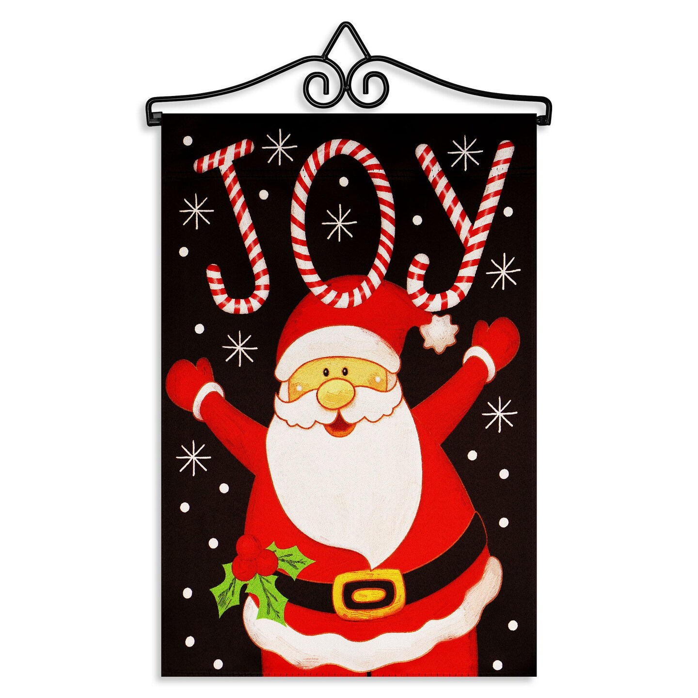 G128 Combo Pack Garden Flag Hanger 14IN &#x26; Garden Flag Joyful Santa 12x18IN Printed Double Sided Blockout Fabric