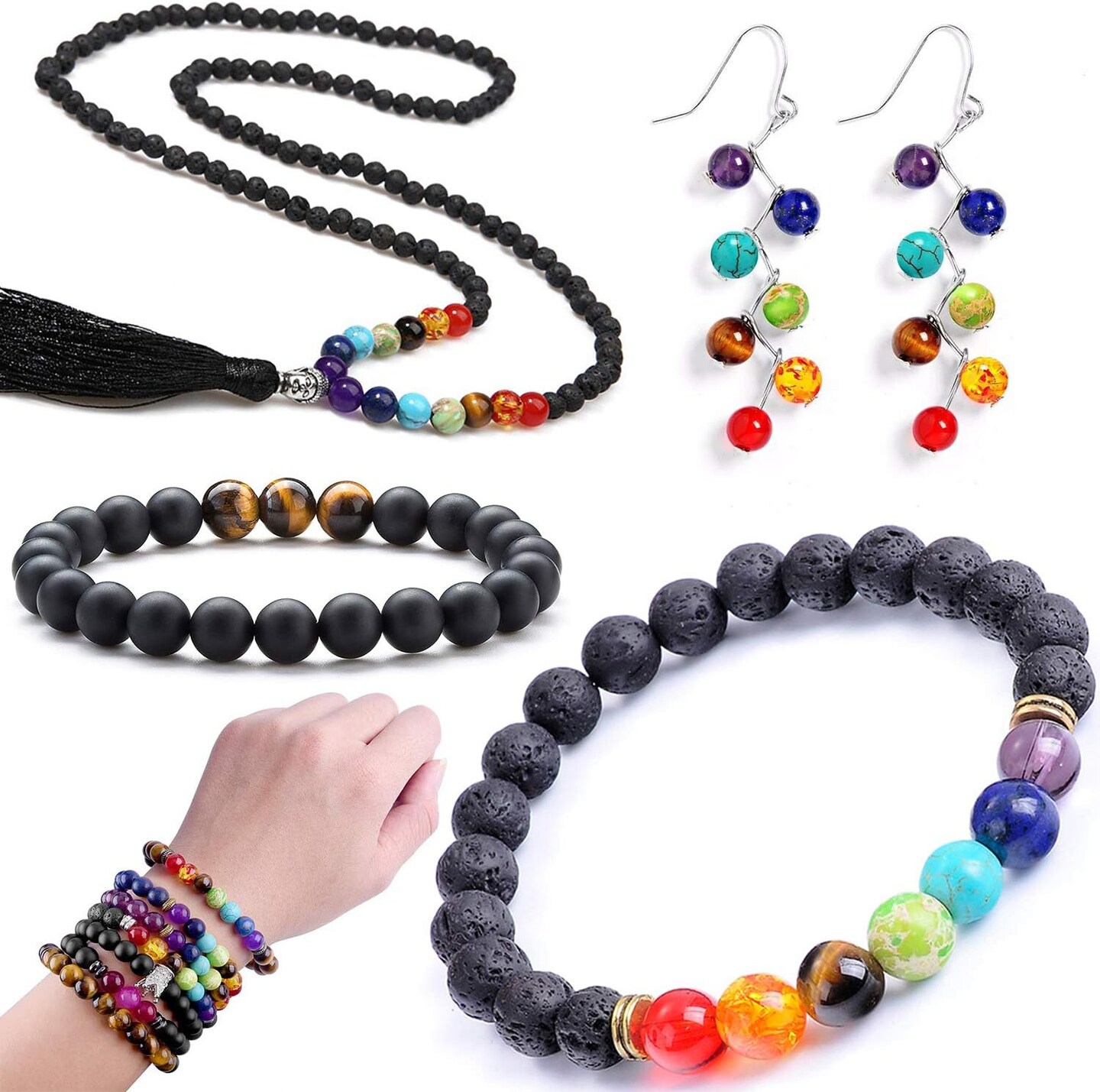 810Pcs Color Lava Rock Beads Stone Chakra Beads Spacer Beads Kit with Volcanic Gemstone Crystal String for Diffuser Essential Oils Yoga Bracelets DIY Jewelry Making Supplies (4mm 6mm 8mm)