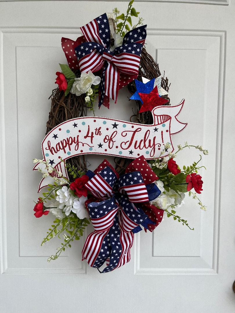 Flag Wreath, Patriotic Floral Grapevine Wreath, July 4th Wreath, July Fourth Americana, America Wreath, home of the free decor outlet