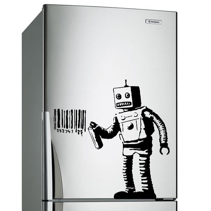 Banksy Vinyl Wall Decal Robot Graffiti Machine Painting Barcode Street Graffiti Sticker 31 x 31