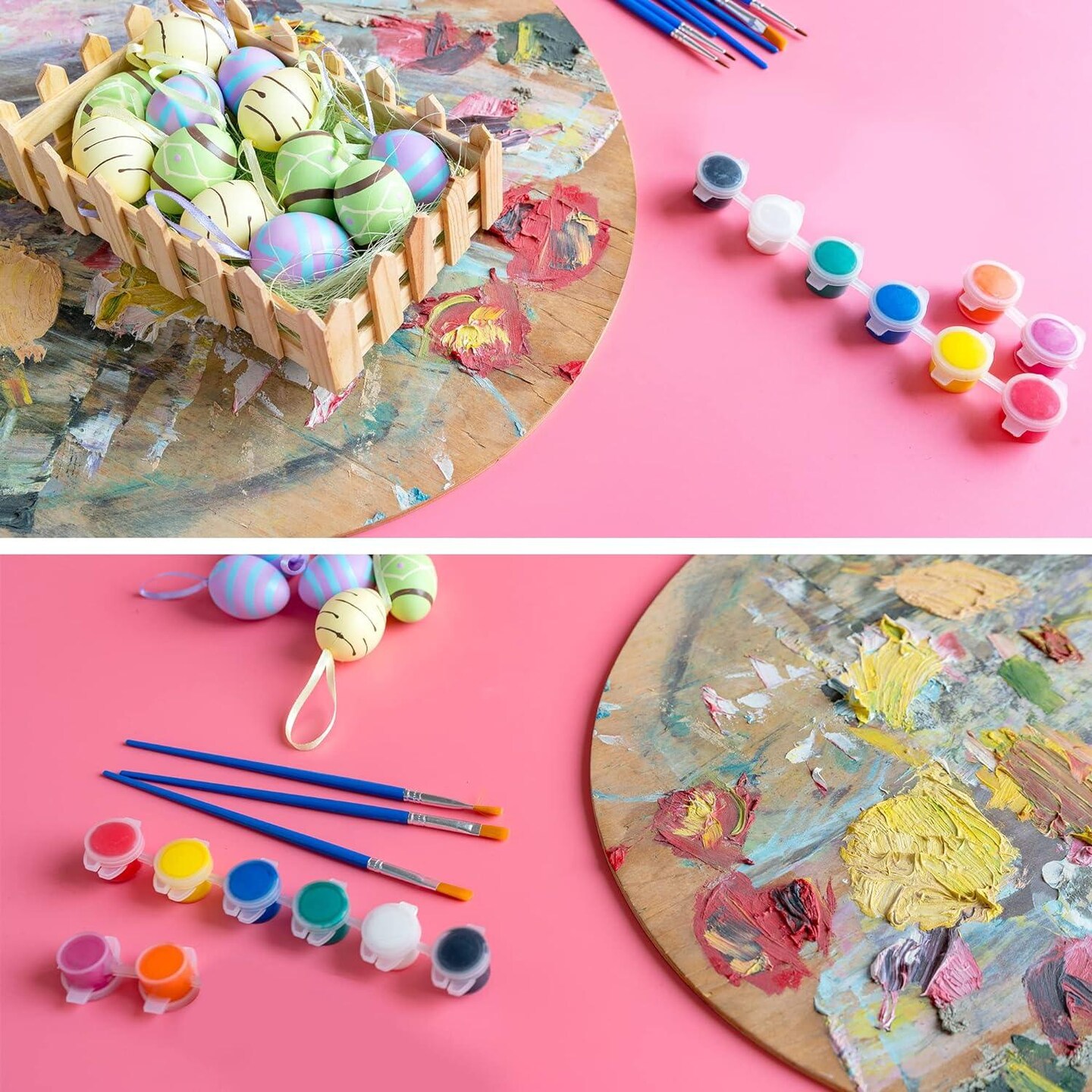 60 Craft Rocks With 15 Acrylic Paint Set And Paint Brushes , 2-3 Inches Stones for Arts &#x26; Crafting
