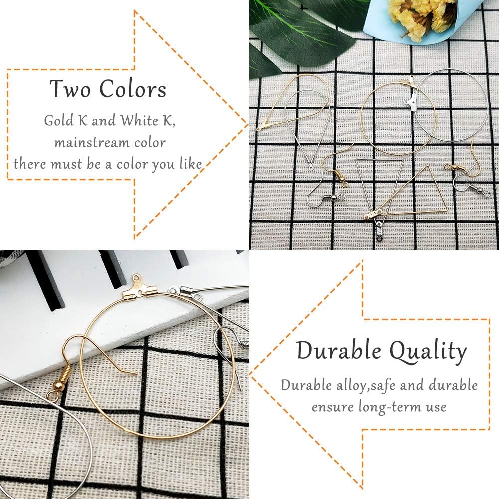 96Pcs Earrings Beading Hoop Set for Jewelry Making,Earring Finding Triangle Teardrop Round Beading Hoop Earrings Bulk with 200Pcs Earring Hooks Hoops Wires for DIY Craft Earring Jewelry Making Earring