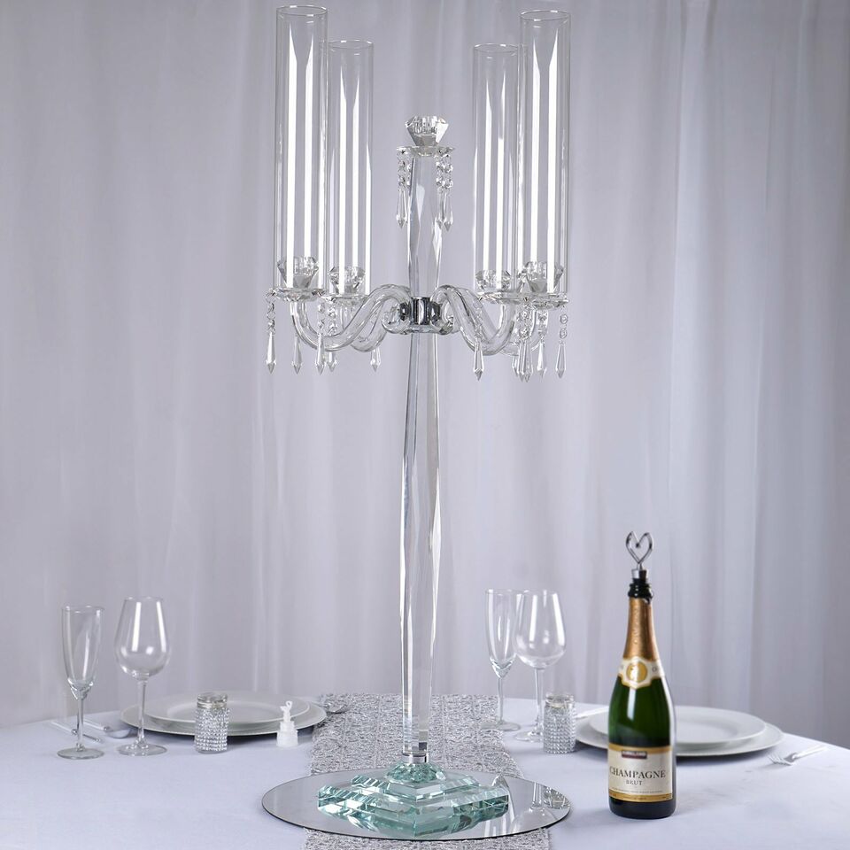 36&#x22; Clear 4 Arm Crystal Glass Candelabra TAPER CANDLE HOLDER