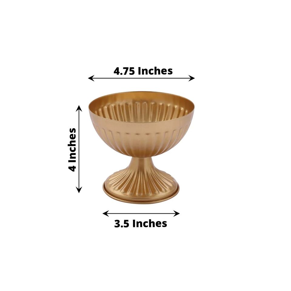 2 Gold 4 in Mini Compote VASES Ribbed Bowl Style Flower Pedestals Pots