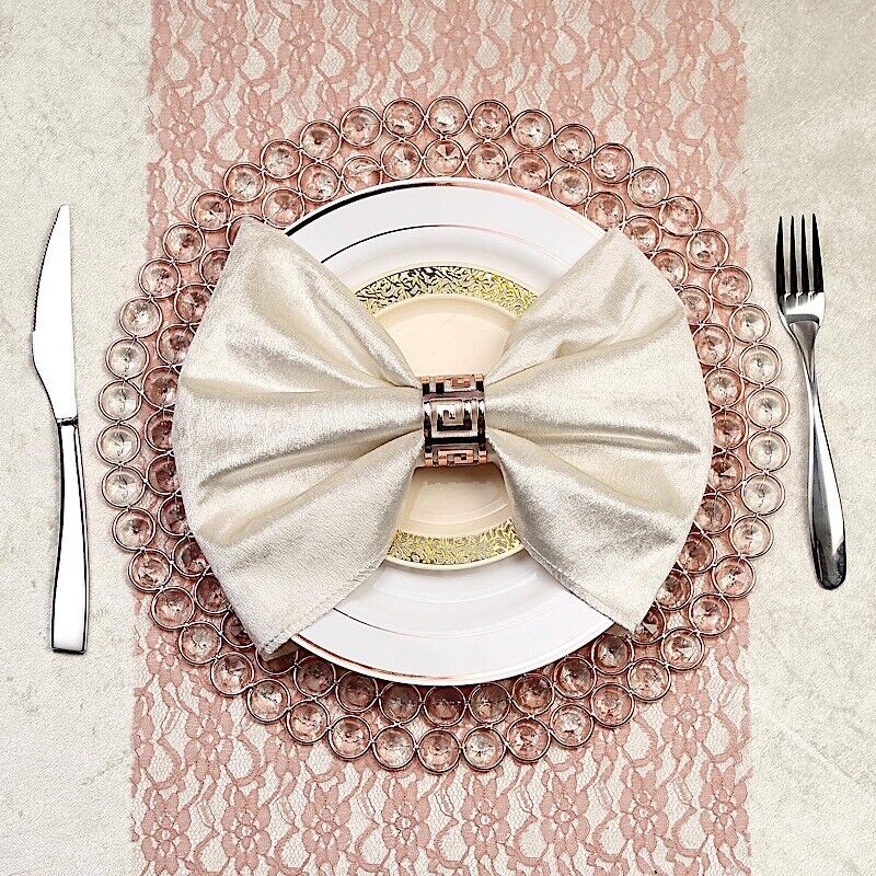 4 pcs 14-Inch Round Metal Charger Plates Crystal Beads