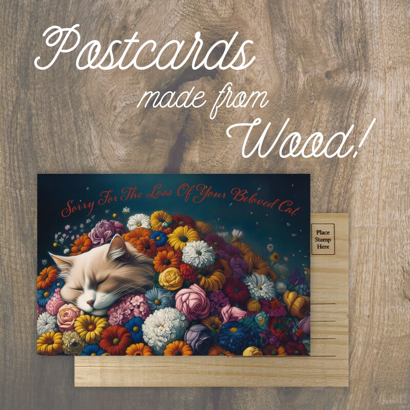 Loss of Beloved Cat Sympathy Wooden Postcard