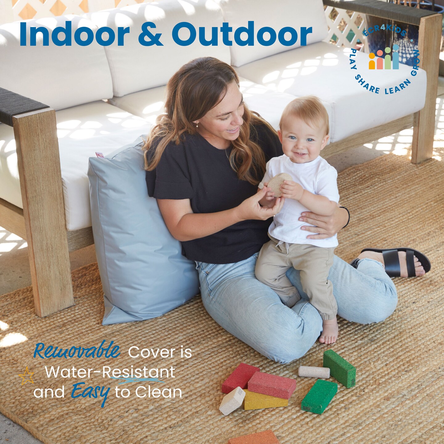 Jumbo Floor Pillow, Indoor and Outdoor Flexible Seating Cushion, 27in x 27in
