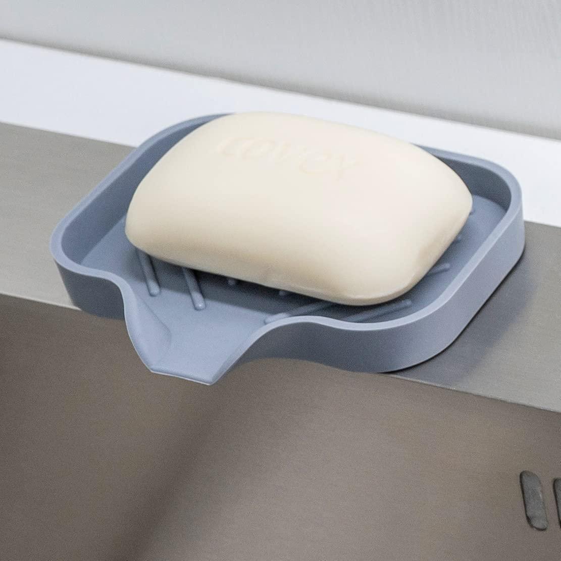1 pcs Grey Silicone Soap Tray Self Draining Soap Dish Soap Holder Self Draining Soap Dish for Bar Soap Soap Dishes That Drain Soap Dish for Sink Organizer for Bathroom end Kitchen.