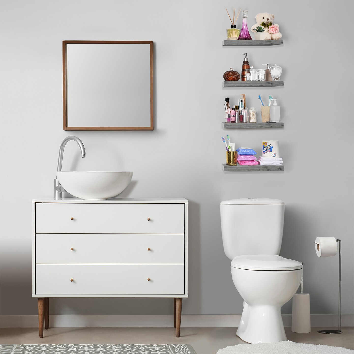 Sorbus 4 Pack Wall Mounted Floating Shelves - for storage and displaying showpieces, home decor items, and other prized possessions