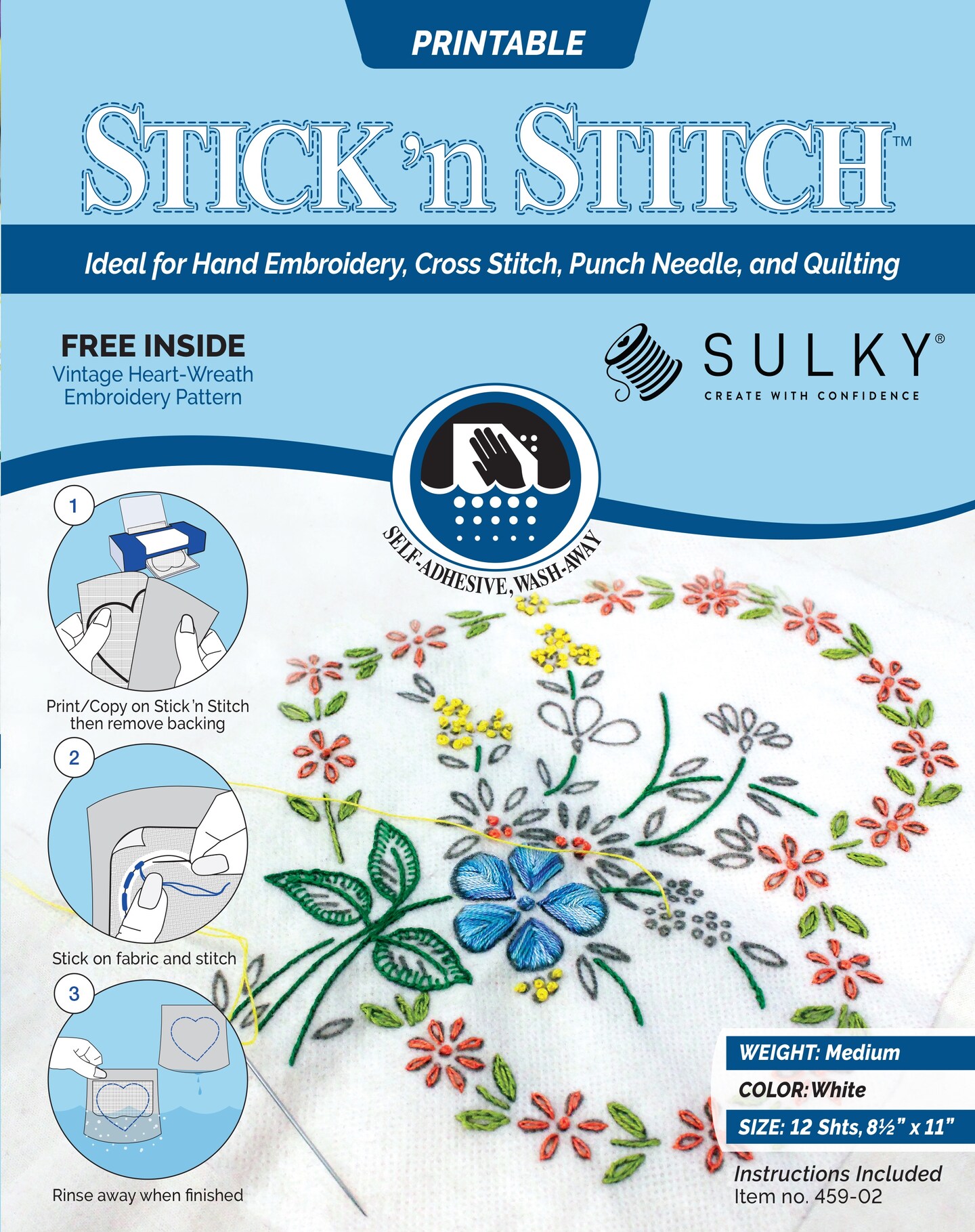Sulky Stick &#x27;n Stitch Printable Sheets 12/Pkg-White, 8.5&#x22;x11&#x22;
