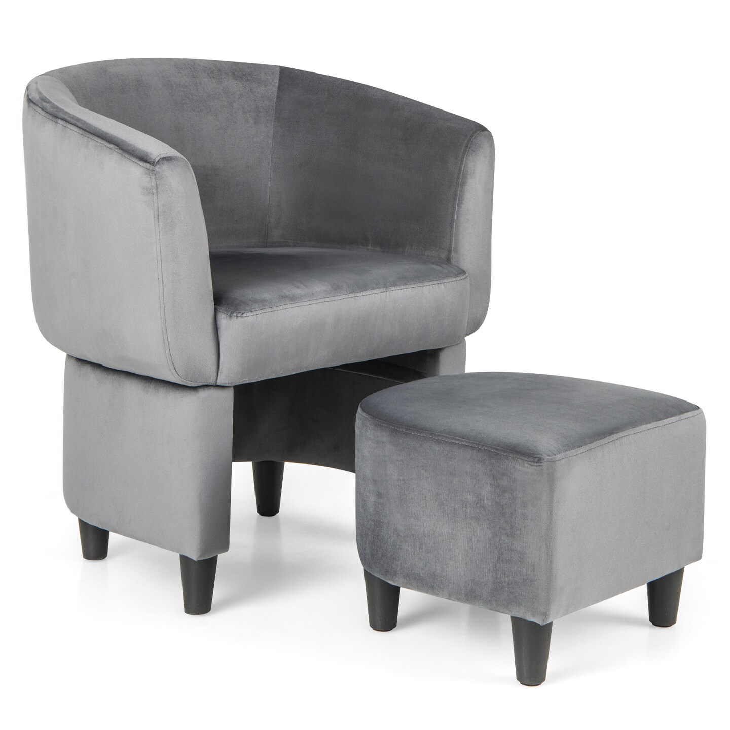 Upholstered Velvet Barrel Chair With Ottoman