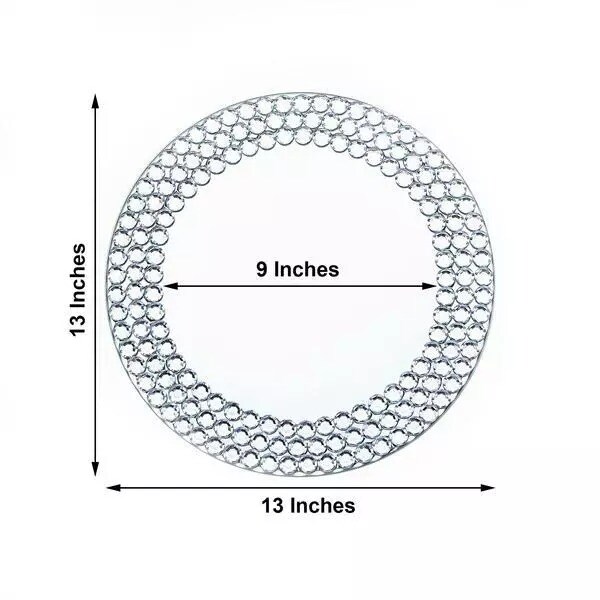 2 SILVER 13&#x22; Round Mirror Glass CHARGER PLATES Diamond Rim
