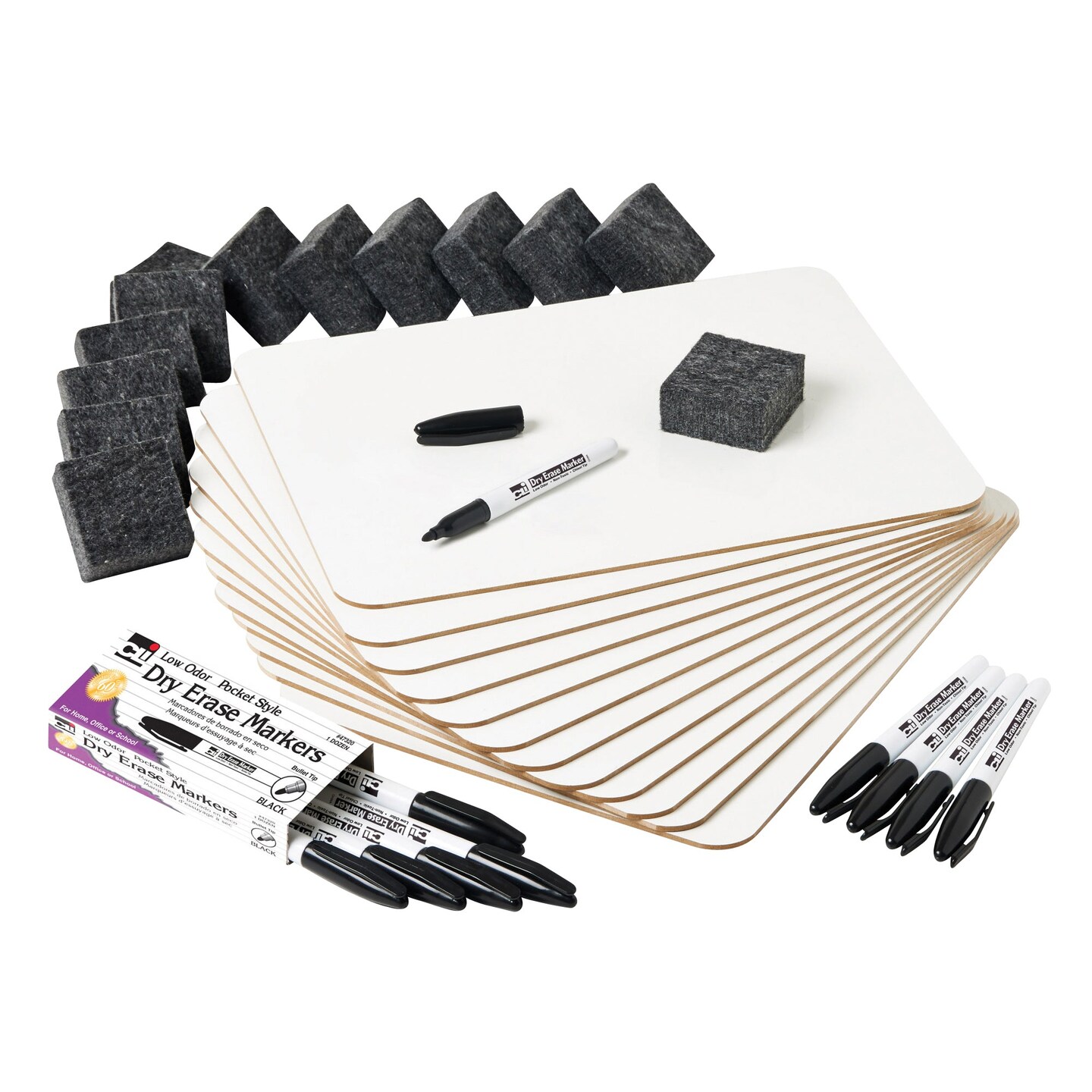 Dry Erase Lapboard Class Pack, Plain 1-Sided Boards, Markers &#x26; Erasers, Pack of 12
