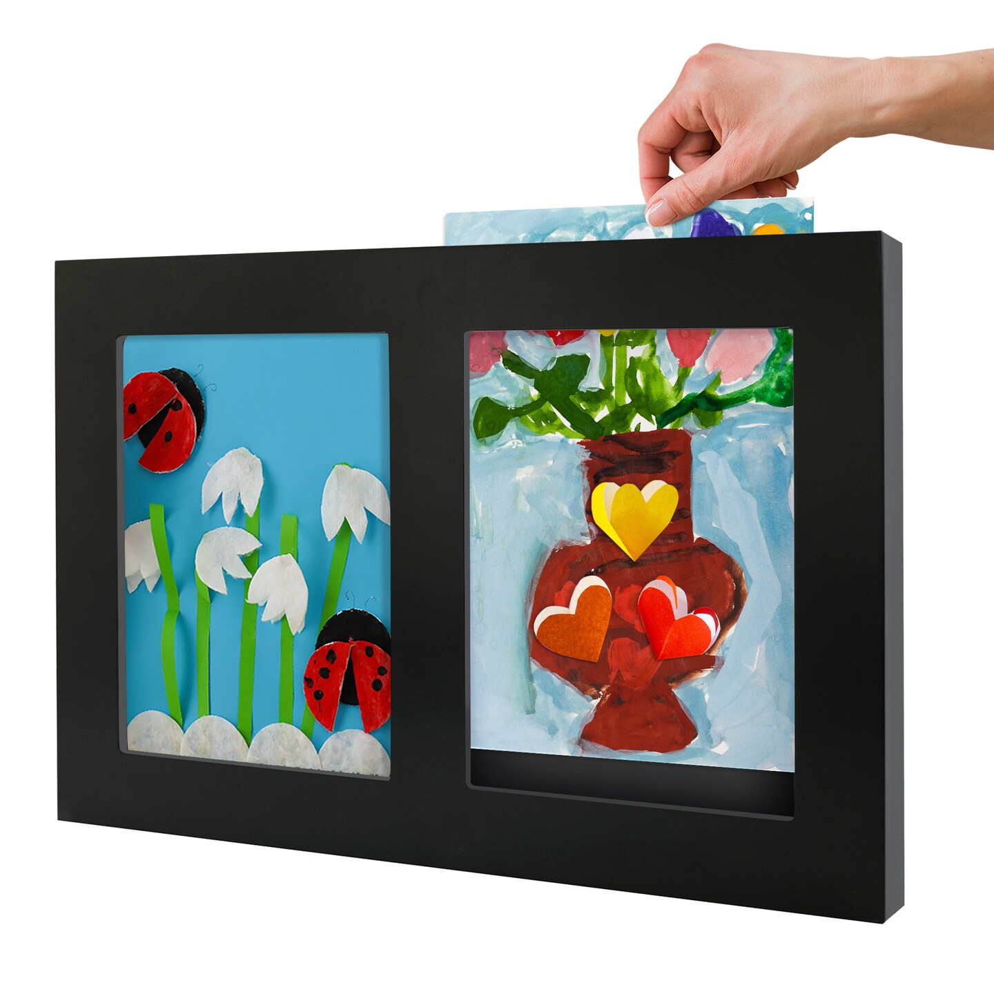 Americanflat 8.5x11 Collage Kids Art Frame - Displays Two 8.5x11 Artworks Side by Side - Showcase 3-Dimensional Artworks - Store Multiple Art Inside - Keyhole Hanging Hardware