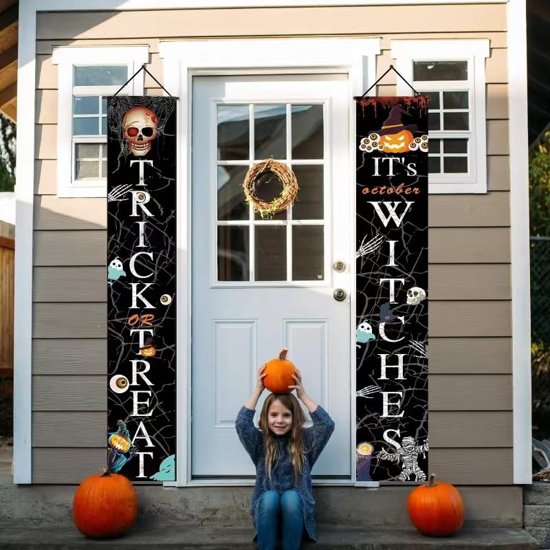 Halloween Decorations Outdoor Banners Trick or Treat It&#x27;s October Witches Front Porch Banners for Halloween Porch Decor