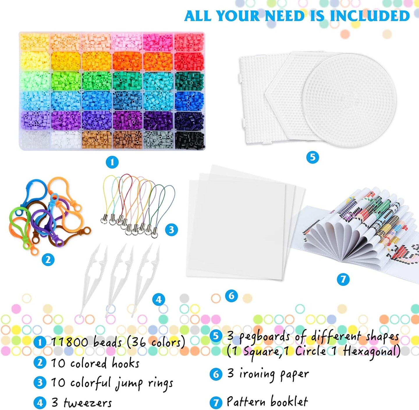 11800pcs Fuse Beads Craft Kit, 36 Colors 5mm Beads, Melting Beads Set for Girls, Including Pegboards, Ironing Paper, Tweezers, Great Gift for Birthday